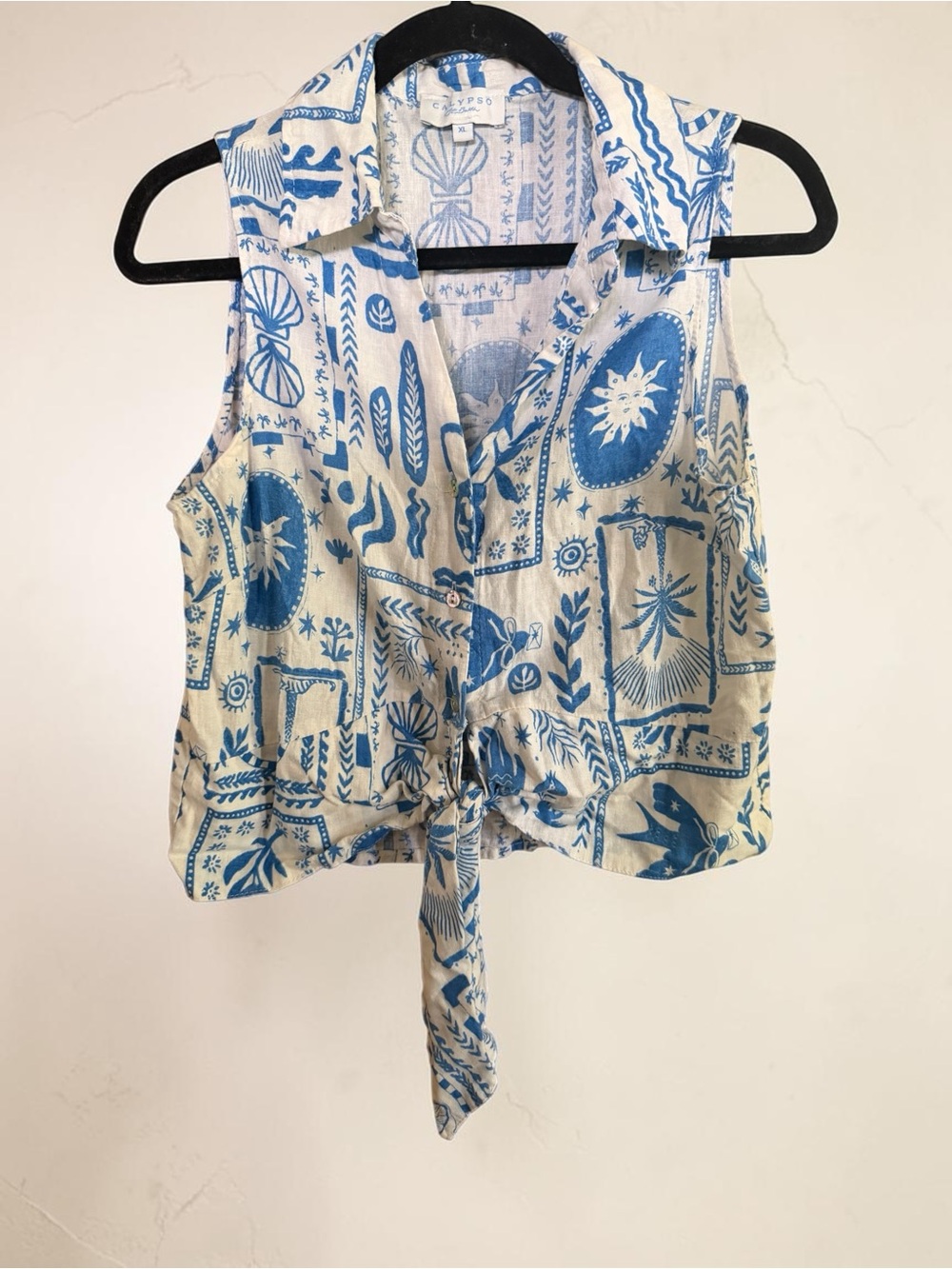 Calypso St. Barth XL sleeveless coastal print button and tie front *RARE style*